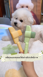 หวีแปรงขนสัตว์เลี้ยงแบบเข็ม ปุ่มกดถอดขนอัตโนมัติ นัขหวีแบบไม้บรรทัดสแตนเลสสำหรับแมวและสุ