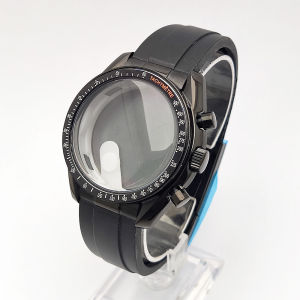 Black vk63 Watch case kit Rubber strap Multifunctional chronograph case fit VK63 movement Stainless steel mineral glass case