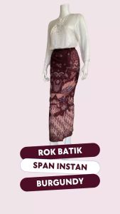 KAMARI PINK Setelan Melayu Kebaya Kaftan & Rok Batik Span Instan Warna Burgundy Katun Halus