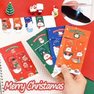 2Pcs/set Christmas Magnetic Bookmark Cute Cartoon Santa Claus Bookmark Student Book Folder Clips Stationery Gift