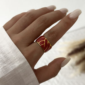 Vintage Stainless Steel Rings Set For Women Heart Shell Red Enamel Leaf Twist Stackable Finger Ring Boho Retro Fashion Jewelry