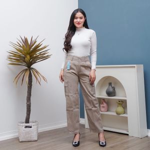 CELANA CARGO HIGHWAIST WANITA TWILL COMBED