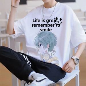 Loose Mens Short Sleeve T-Shirt round Neck Print Casual Summer Fashion Top Polyester Spandex Blend Comfortable Fit Tee Shirt