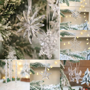 \ud83c\udf84Ready Stock\ud83c\udf844/6PCS Transparent Acrylic Ice Pick Snowflake Pendant Christmas Tree Hanging Decoration 2024 New Year Christmas Party Supplies Home Christmas Gifts