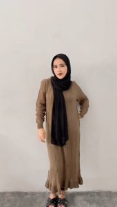 Long Knit Dress Gamis Rajut Press Body Atasan Muslim Rafika Maxy Wanita