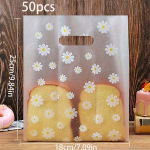 50PCS/batch Daisy Small Transparent Plastic Bag Candy Bag Transparent Flower Biscuit Packaging Bag Gift Bag Shopping Bag