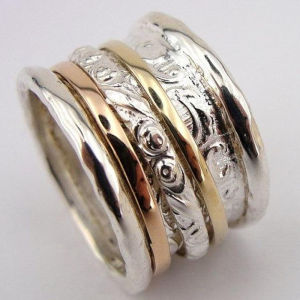 Huitan Vintage Style Three Tone Ring for Women Engraved Design Tribal Modern Jewelry Party Statement Metal Accessories for Lady