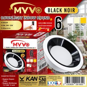 MYVO BLACK NOIR LED PANEL IB BULAT 6W 9W 12 WATT TRICOLOUR SNI 3 PILIHAN CAHAYA DALAM 1 LAMPU 3 COLOUR PUTIH 6500K / WARM WHITE 3000K / NATURAL 4000K SEMU TIGA WARNA KUALITAS PREMIUM