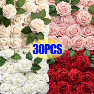 30Pcs Artificial Rose Flowers Foam Fake Roses Wedding Bouquets Centerpieces Mothers Day Valentines Gifts Party Decor