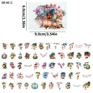 56pcs Transparent Cartoon Flower Lantern Stickers Pack Waterproof PET Bookkeeping Material Decorative Notebook Graffiti Sticker