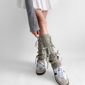 Gray Butterfly Knot Mid-Calf Socks Leggings Womens Spring Autumn Night Study Room Twist Pattern Cozy Home Sweet Style