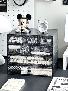 Desktop Organizer Box Drawer Style Office Workstation Desk Supplies Storage Container Pen Holder Dustproof Plastic Rectangular