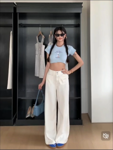 White wide-leg jeans for women new summer high waist loose lazy style drape mopping straight pants