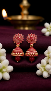 [SG] Red Bead Floral Jhumka Earrings | Red & Gold Flower Jhumka | Indian Festive Ethnic Earrings | Deepavali Jewellery | ear me out (EMO-334)