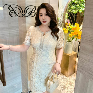 GLEC | Elegant French Lace Dress With Beads and 3D Floral Embroidery