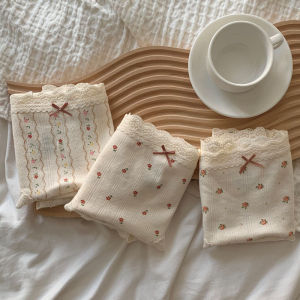 Antibacterial Pure Cotton Lingerie Briefs Womens Extended Crotch Breathable Floral Print Underwear Comfortable Triangle Pants