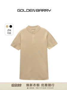 Golden Barry Afternoon Tea Melody Spring Summer New Half Zip Knitted Short Sleeve Womens Fashion 246448 Viscose Polyester Blend