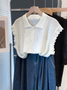 JIANDIYA | Floral Lace Polo Neck Knit Top Summer