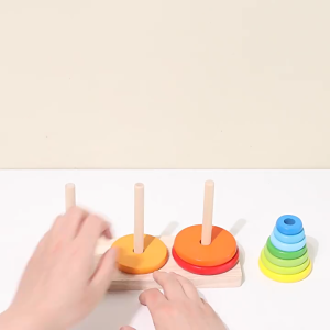 SG Hanoi Tower Logic Rainbow 10 Rings Educational Wooden Puzzle Brain Teaser Game Toys Competition Training Supplies
