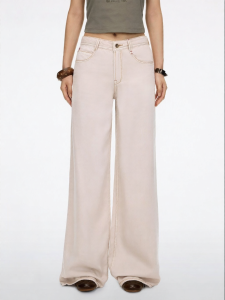 Women Mid Waist Light Color Loose Casual Wide Leg Pants