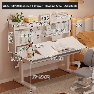 ZHUSHANXIA | Adjustable Solid Wood Childrens Study Desk With Bookshelf