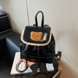 Cute Bear Mini Double Shoulder Bag Womens Commuter Backpack Versatile Trendy Soft Fabric Daily Use Lightweight Waterproof