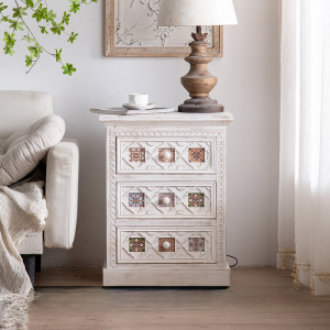 French Style Sideboard Cabinet Retro White Living Room Dining Room Wall Locker Solid Wood Painted Decorative Entrance Cabinet