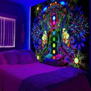 VIKAMA Chakra Energy Field Tapestry ห้องทําสมาธิห้องโยคะ Healing ตกแต่ง Starry Halo Mystic Art ฉากหลัง
