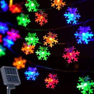 Solar LED Snowflake String Lights 8 Modes Waterproof Fairy String Lights Outdoor Festive Patio Holiday Garden Decor