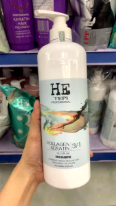 Dầu gội phục hồi tóc hư tổn Collagen Keratin HE TEPI 1000ml Bóng mềm mượt tóc