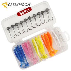 36Pcs/box Jig Head Hook Soft Lure Kit 6cm Soft Fishing Lure 3.5g Jigging Heads Fishing Hooks Set with Fishing Tackle Box Swivel