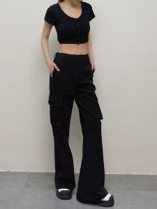 High Waist Flared Workwear Pants Womens Summer 2023 New Style Elastic Long Trousers Street Sport Casual High Waist Pants