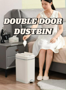 【10L/15L/20L】Minimalist Double Door Trash Bin | Foot Pedal & Press Lid | Silent Soft Close Dustbin
