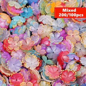 200/100 Chiếc Hạt Hoa Acrylic Nhiều Màu Sắc 15mm Họa Tiết Hoa Pastel Vàng Dùng Làm Đồ Trang Sức Tự Làm Phụ Kiện Trang Sức Phong Cách Cổ Điển