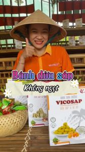 Bánh dinh dưỡng VICOSAP làm từ dừa sáp kết hợp bí đỏ chuối khoai lang không chiên qua dầu ăn vặt healthy cho bé ăn dặm