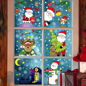 SG 1set Christmas Wall Stickers Electrostatic Santa Claus  Shop Window Childrens room Glass Background Window Stickers