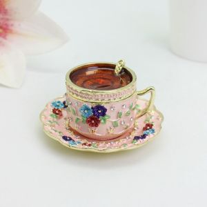 Elegant Enamel Hand-Painted Court Style Coffee Cup European Vintage Alloy Jewelry Box Home Decorative Ornaments Creative Modern Simplicity