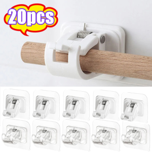 20pcs Curtain Rod Brackets No Drilling Hooks Self Adhesive Curtain Rod Hooks Nail-Free Hooks Curtain Rod Holder Adjustable Adhesive Wall Curtain Fixed Clip Hanging Rack
