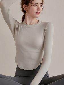 Spring Autumn Long Sleeve Fitness Yoga Clothes Womens Short Training Pilates Top Breathable Quick Dry Waist Shaping Slimming