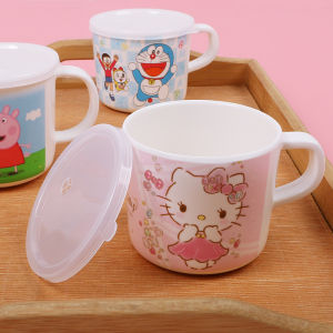 Japanese-Style Childrens Cups Baby Melamine Tableware Kindergarten Cup Drop-Resistant Cute Cartoon Single-Ear Cup with Lid and Handle