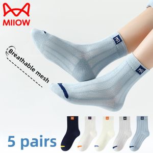 miiow | Breathable Mesh Children Socks Thin Pure White Cotton Ankle High For Boys And Girls Spring Summer School Students Catman Socks