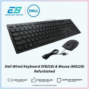 Dell Wired Keyboard KB216 & Optical Wired Mouse MS116 - REFURBISHED