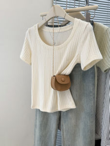 Áo Thun Nữ Tay Ngắn Cổ Chữ U Ôm Vừa Vặn Phong Cách Hàn Quốc Mùa Hè Thời Trang Cotton Thường Ngày Áo Thun Cotton Ngắn Cổ Chữ U Gợi Cảm Ngọt Ngào