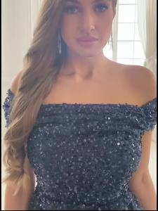 Romagic Navy Blue Slash Neck Off Shoulder Prom Gown Sequin Detachable Train Mermaid Evening Party Dresses Cocktail Dress 2025