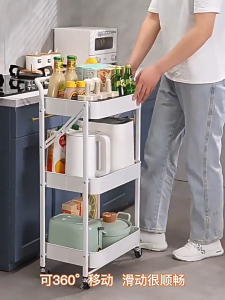 Foldable 3 Tier Metal Utility Rolling Cart Office Kitchen Storage Rack Home Organizer Trolly Cart