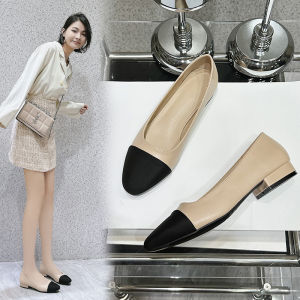   Da Thật Chính Hãng Da Khối Màu Đế Bằng Thấp Khối Giày Nữ Size Lớn Thời Trang Đi Học Phong Cách Giày Công Sở Mùa Hè 2023