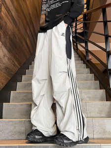 Tactical Pants Men 2024 Summer Thin American Fashion Brand Quick-Drying Three Bars Loose plus Size Straight Casual Pants