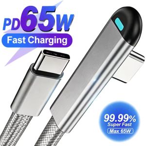 65W Right Angle USB C to C Cable 3A Fast Charging Nylon Braided Short Flat Cord for iPhone Samsung Gaming Phone