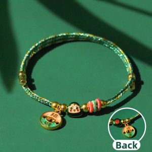 Handwoven Good Luck Bracelet Cartoon Zongzi & Jade Pendant