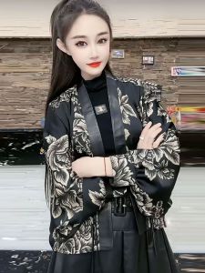 New Chinese Style Womens Spring Autumn Loose Fashionable Bat Sleeve Outerwear Printed Knitwear Casual Long Sleeve Top